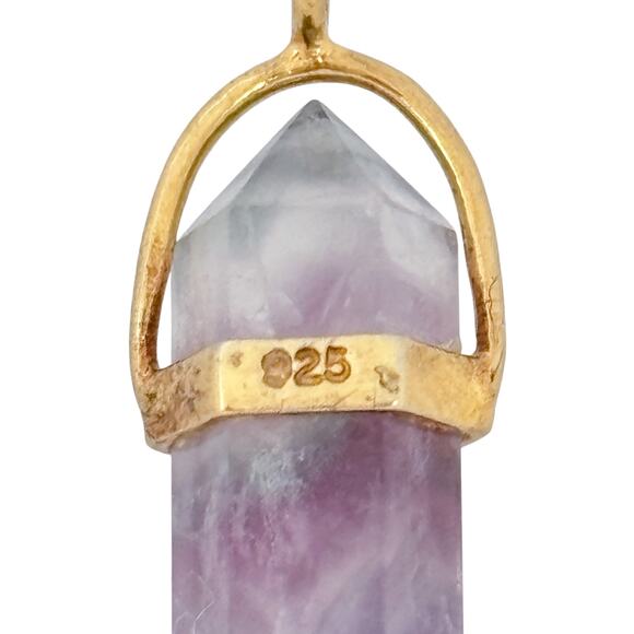 Estate Gold-Tone Sterling Silver 925 Fluorite Point Pendant - Picture 5 of 9